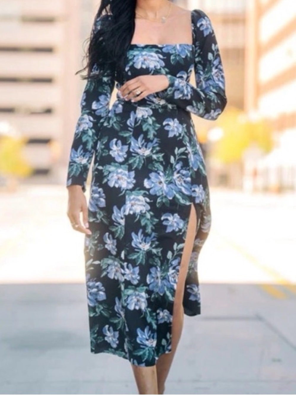 Abercrombie & Fitch Black Floral Midi Dress